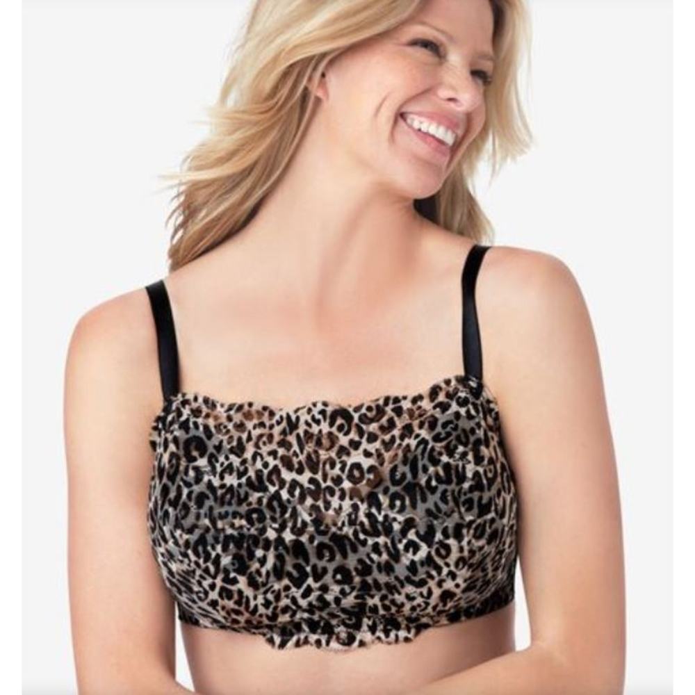 40DDD Comfrort Choice Bra Bralette Leopard Mesh Wireless Soft Cup Lined Wirefree